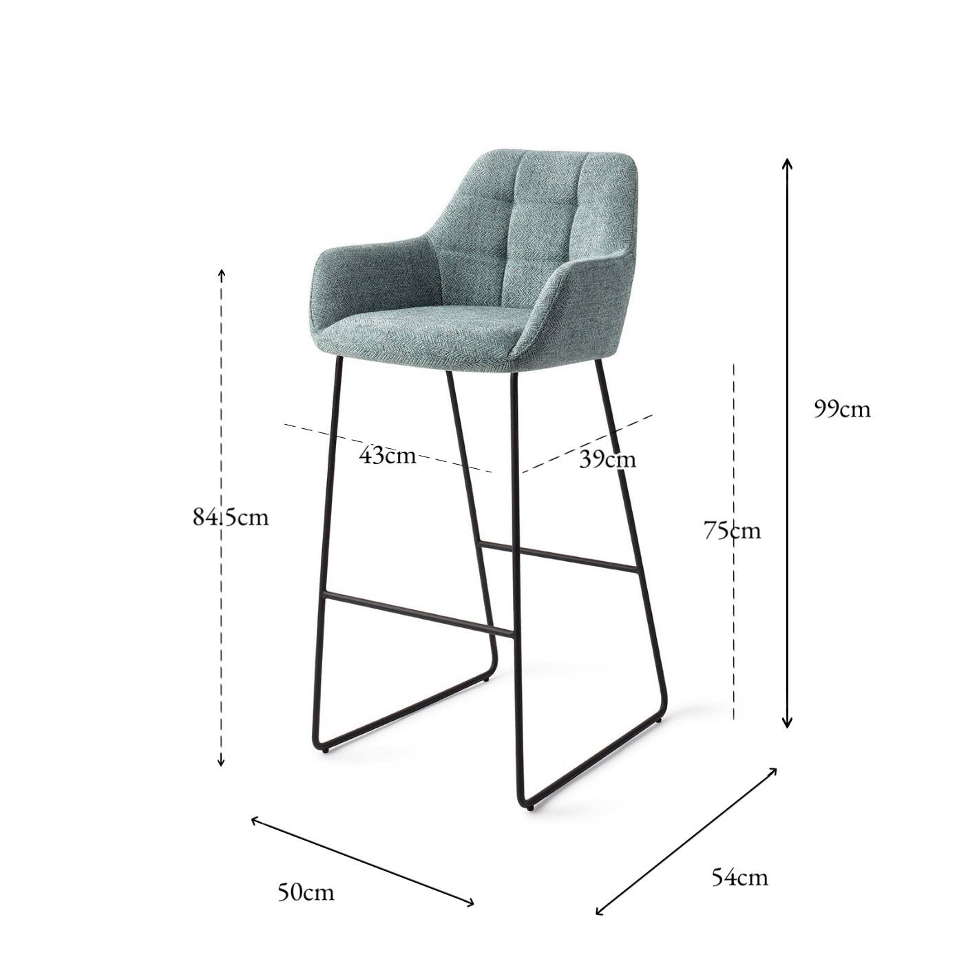 Noto Bar Chair Real Teal Slide Bar (75 cm)