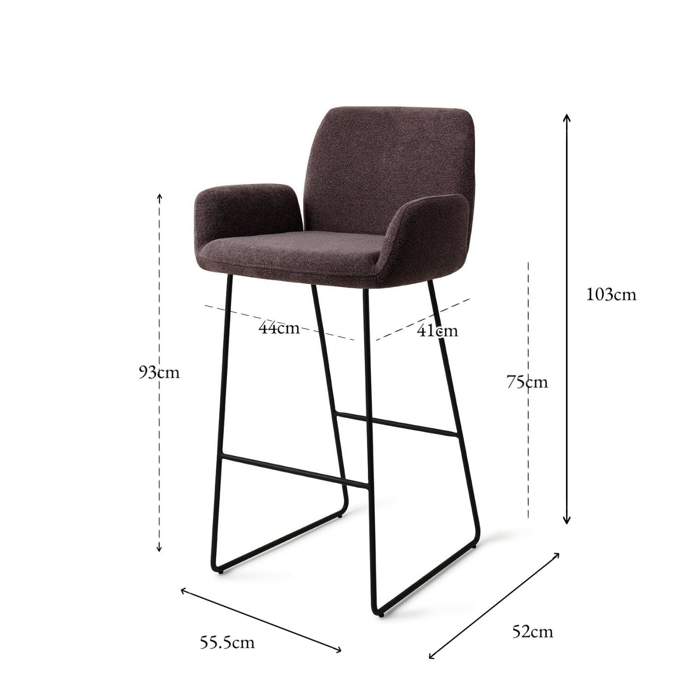Misaki Bar Chair Almost Black Slide Bar (75 cm)