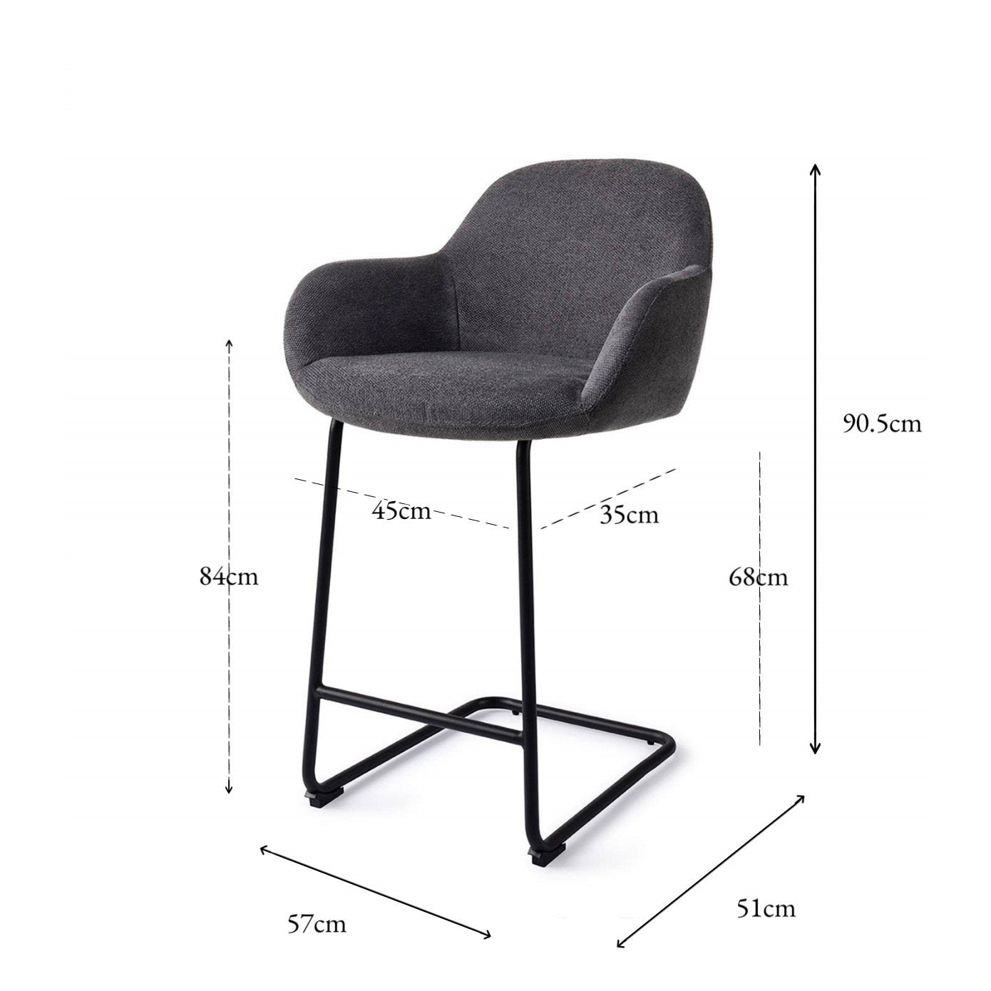 Kushi Bar Chair Black-Out Arch Counter (65 cm)