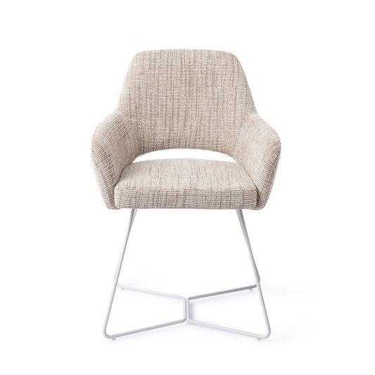 Yanai Dining Chair Caramel Grid Beehive White
