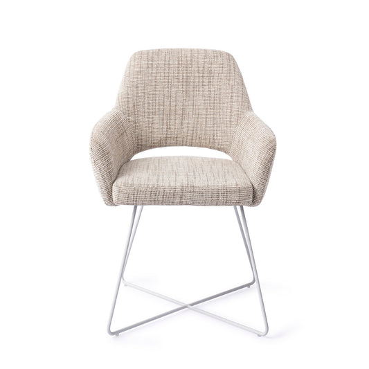 Yanai Dining Chair Caramel Grid Cross White