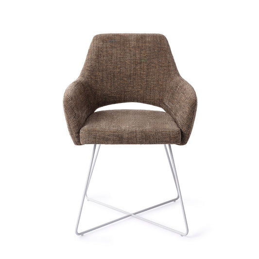 Yanai Dining Chair Checked Chestnut Cross White