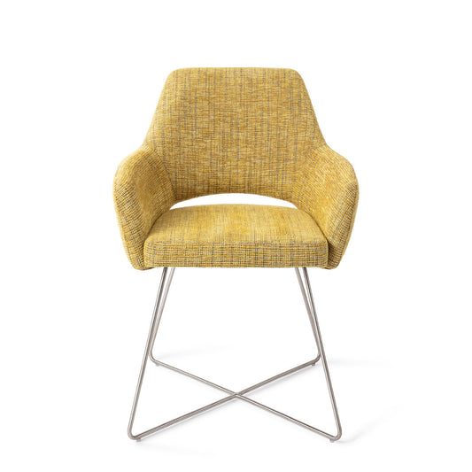 Yanai Dining Chair Lemon Lines Cross Steel