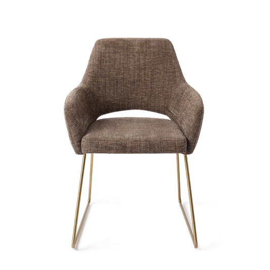 Yanai Dining Chair Checked Chestnut Slide Gold