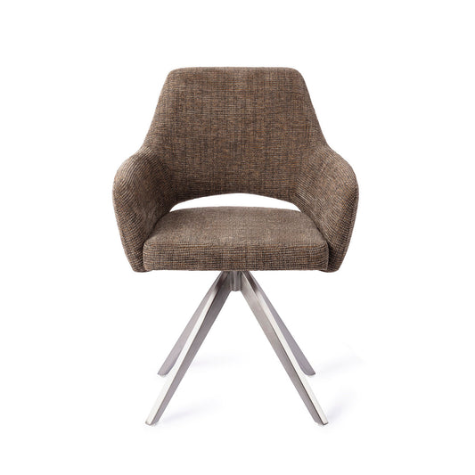 Yanai Dining Chair Checked Chestnut Turn Steel