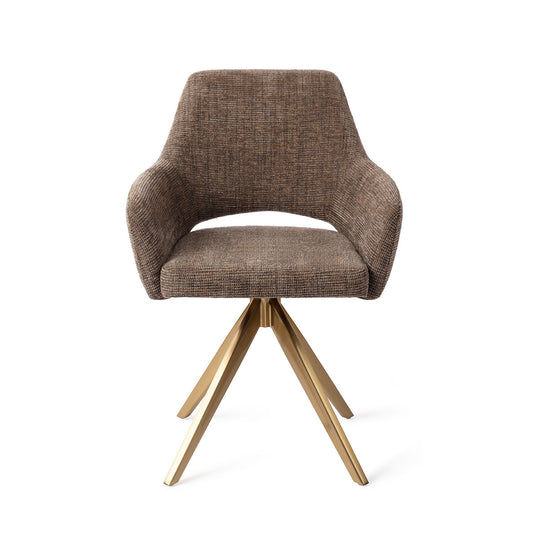 Yanai Dining Chair Checked Chestnut Turn Gold