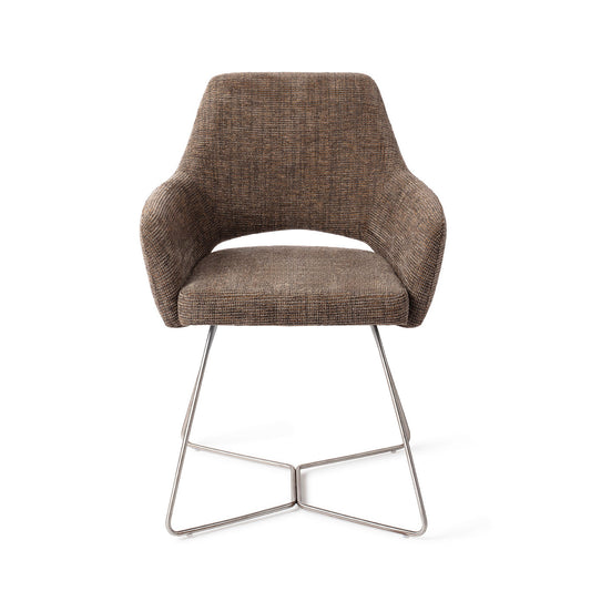 Yanai Dining Chair Checked Chestnut Beehive Steel