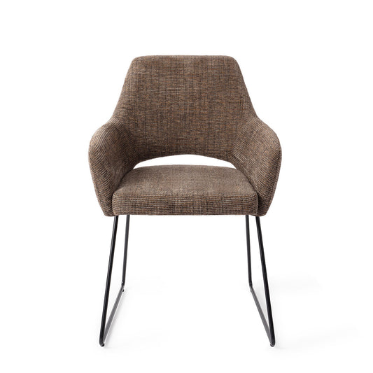 Yanai Dining Chair Checked Chestnut Slide Black