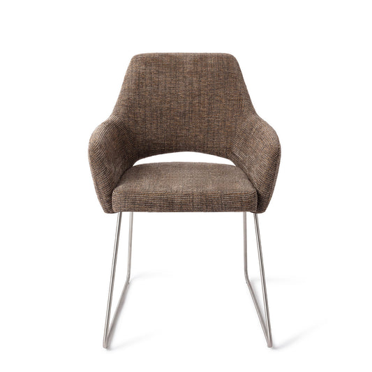 Yanai Dining Chair Checked Chestnut Slide Steel