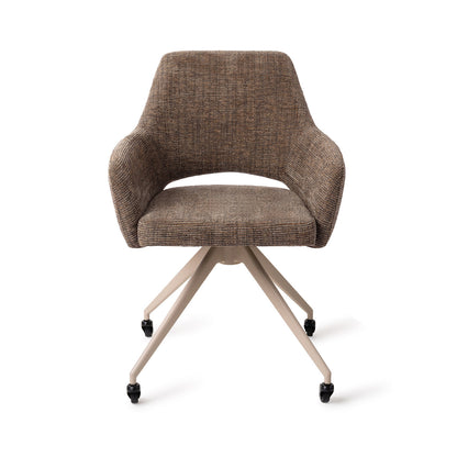 Yanai Dining Chair Checked Chestnut Glide Beige