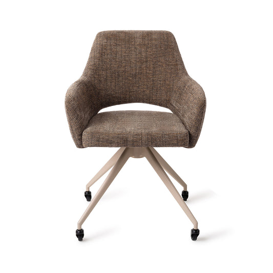 Yanai Dining Chair Checked Chestnut Glide Beige