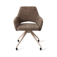 Yanai Dining Chair Checked Chestnut Glide Beige
