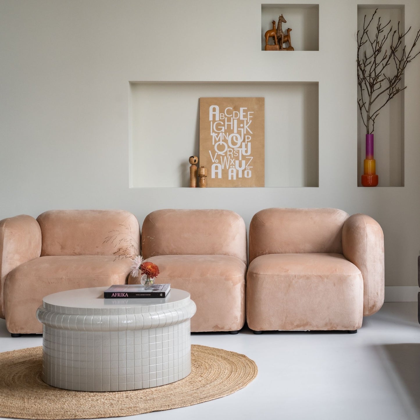 Yoshimi Sofa Cloudy Cream Corner L + Middle + Corner R + Ottoman